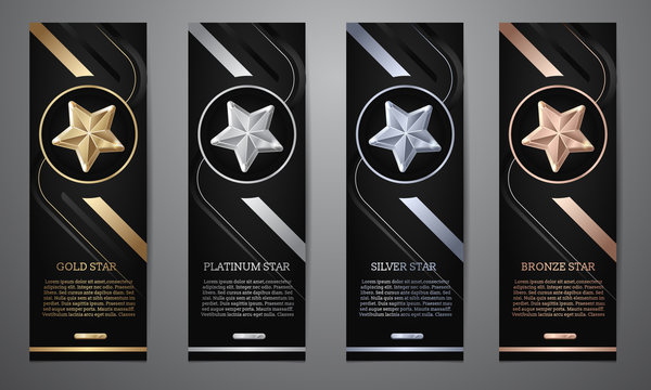 Set of black banners, Gold, and bronze star, Vector illustration Векторный объект Stock | Stock