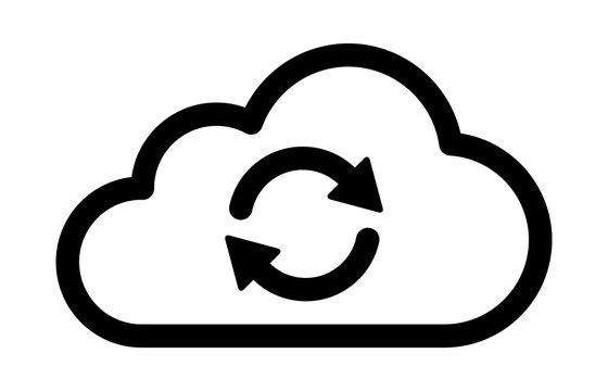 Cloud sync or cloud refresh with arrows line art vector icon for apps and websites
