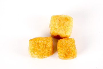 Dry tofu isolated on white.
