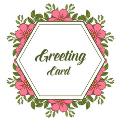 Vector illustration writing of greeting card with pink wreath frame design