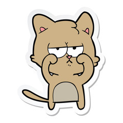 sticker of a tired cartoon cat rubbing eyes