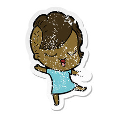 distressed sticker of a happy cartoon girl