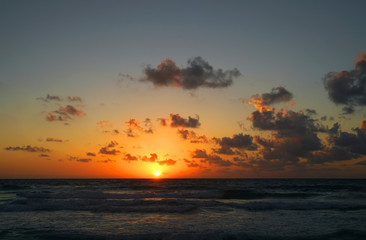 Fototapeta na wymiar landscape of sunrise sky above Caribbean mountain