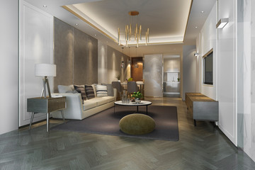 3d rendering modern dining room and living room