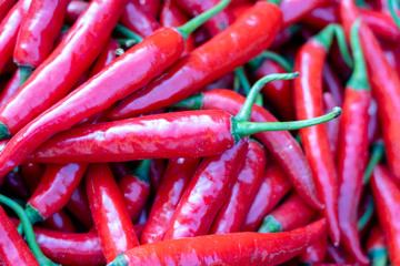 Red chili pepper for sell in traditional street market in Ubud, Bali, Indonesia , closeup