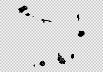 Cape Verde map - High detailed Black map with counties/regions/states of Cape Verde. Afghanistan map isolated on transparent background.