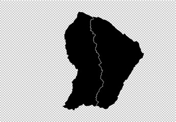 french Guiana map - High detailed Black map with counties/regions/states of french Guiana. french Guiana map isolated on transparent background.