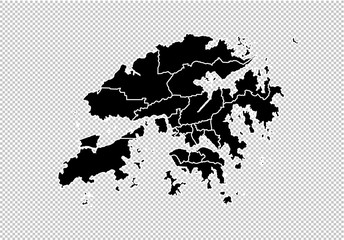 hong Kong map - High detailed Black map with counties/regions/states of hong Kong. hong Kong map isolated on transparent background.