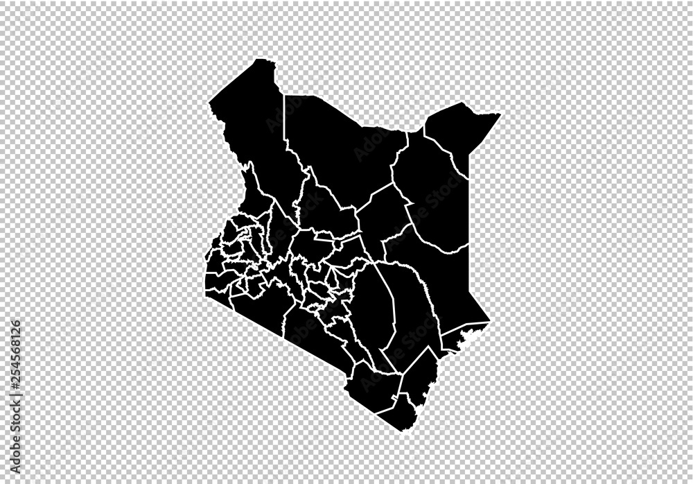 Wall mural kenya map - high detailed black map with counties/regions/states of kenya. kenya map isolated on tra