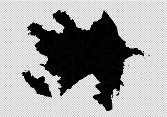 azerbaijan map - High detailed Black map with counties/regions/states of azerbaijan. Afghanistan map isolated on transparent background.