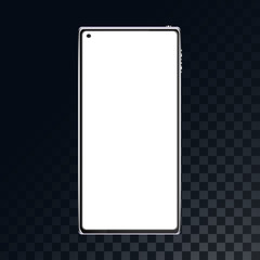 Mobile phone, smartphone on a translucent dark in a checkered gray background from squares. Vector illustration