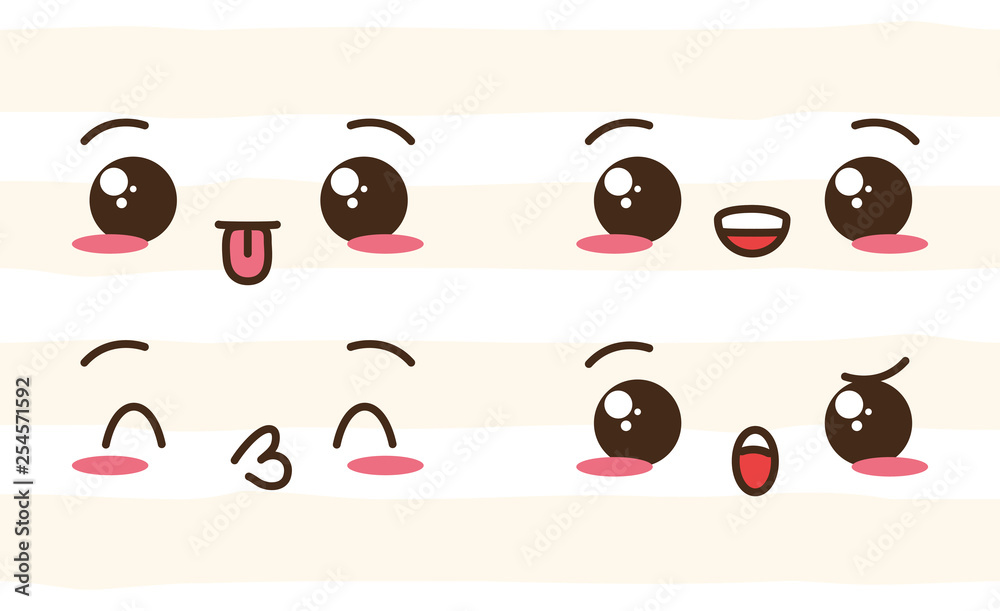 Sticker kawaii faces expression