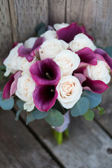 Closeup of roses and lilies