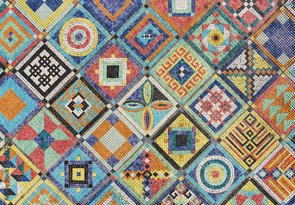 Poster colorful mosaic pattern on wall surface. art design background