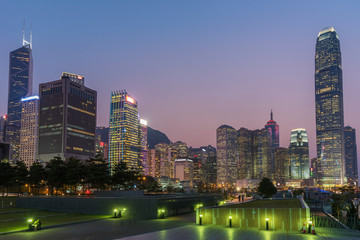 Obraz na płótnie Canvas Skyline of Central district of Hong Kong city at dusk