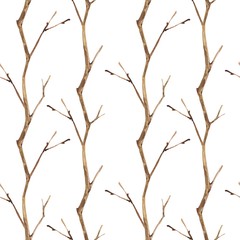 Seamless pattern with dry branches. Watercolor illustration
