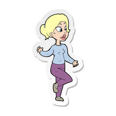 sticker of a cartoon friendly woman waving