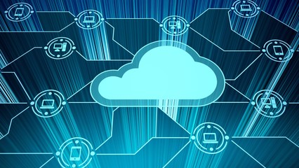Cloud service icon with options and devices