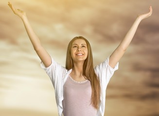 Young happy Woman with arms outstretched