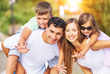 Happy family on vacations on beach
