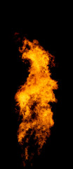 Isolated fire tongue goes from gas burner, flame texture