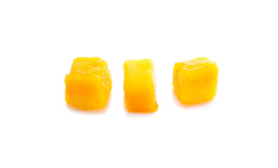 mango cube slices isolated on a white background