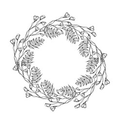 Vector flowers decorative wreath isolated on white background, round frame hand drawn Doodle vector sketch herbal line art graphic design for greeting card, invitation, wedding design