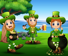 St patrick day celebrate with leprechaund group in the park