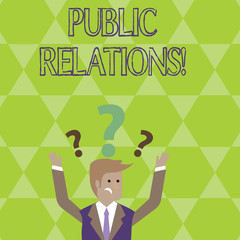 Naklejka premium Conceptual hand writing showing Public Relations. Concept meaning Communication Media People Information Publicity Social