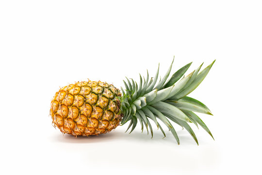 Pineapple with green leaves isolated on white background.
