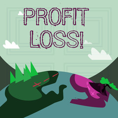 Writing note showing Profit Loss. Business concept for Financial year end account contains total revenues and expenses