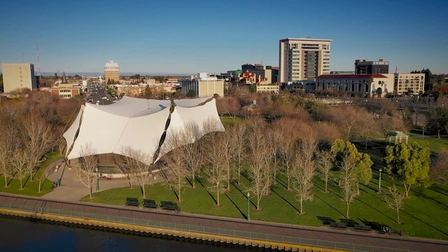 Stockton California - Waterfront of Weber Point park and downtown areas