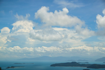 Naklejka na ściany i meble Sea island with sky cloud view on mountain