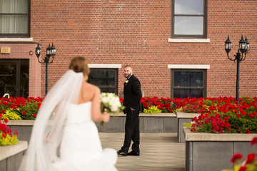 Groom seeing bride for first time