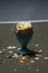 Peeled eggs in the shell.