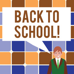 Text sign showing Back To School. Business photo showcasing Return to class first day of studies Classroom Arriving