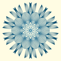Design With Floral Mandala Ornament. Vector Illustration. For Coloring Book, Greeting Card, Invitation, Tattoo. Anti-Stress Therapy Pattern. Blue white colour.