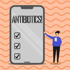 Word writing text Antibiotics. Business photo showcasing Drug used in treatment and prevention of bacterial infections