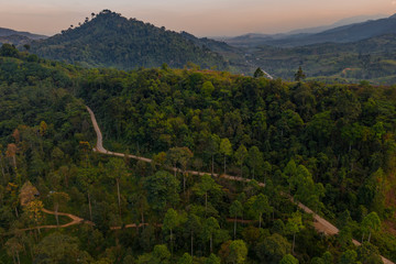 Empty dirt road through the tropical forest in the countryside top view landscape
