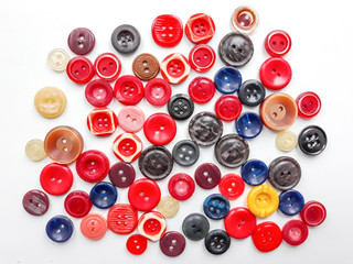 Various sewing buttons. Colored plastic buttons, buttons close up.