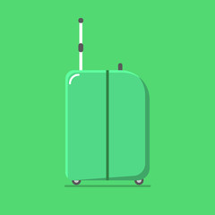 Green suitcase for travel in a flat style
