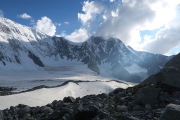 The Crown of Altai mountain peak. Belukha Mountain view. Altai, Russia. Akkem glacier