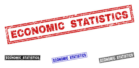 Grunge ECONOMIC STATISTICS rectangle stamp seals isolated on a white background. Rectangular seals with grunge texture in red, blue, black and grey colors.