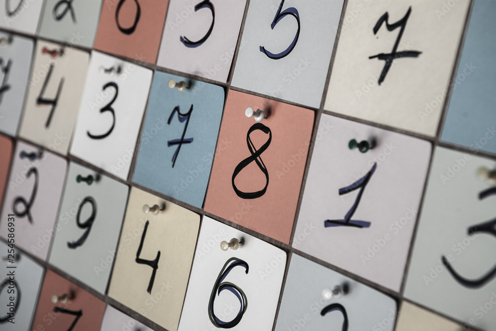 Poster Background with numbers. Numbers texture Mathematical equations and formulas on stickers