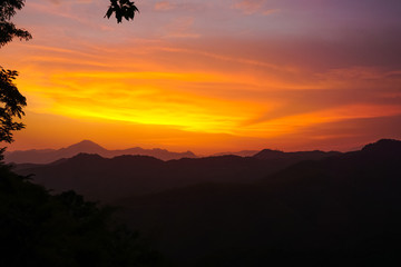 Wonderful sunset in the mountains of Mizoram, India