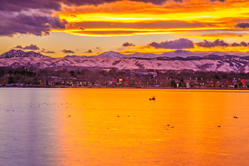 Colorful and Beautiful Sunset Over Sloan's Lake in Denver, Colorado