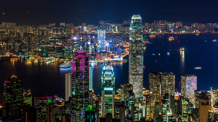 Fototapeta na wymiar Hong Kong city view from The Peak at night, Victoria Harbor view from Victoria Peak at night, Hong Kong.