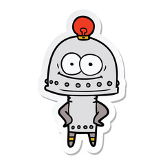 sticker of a happy carton robot with light bulb