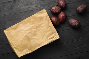 Paper bag avocado hass top view