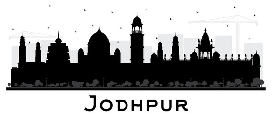 Obraz premium Jodhpur India City Skyline Silhouette with Black Buildings Isolated on White.